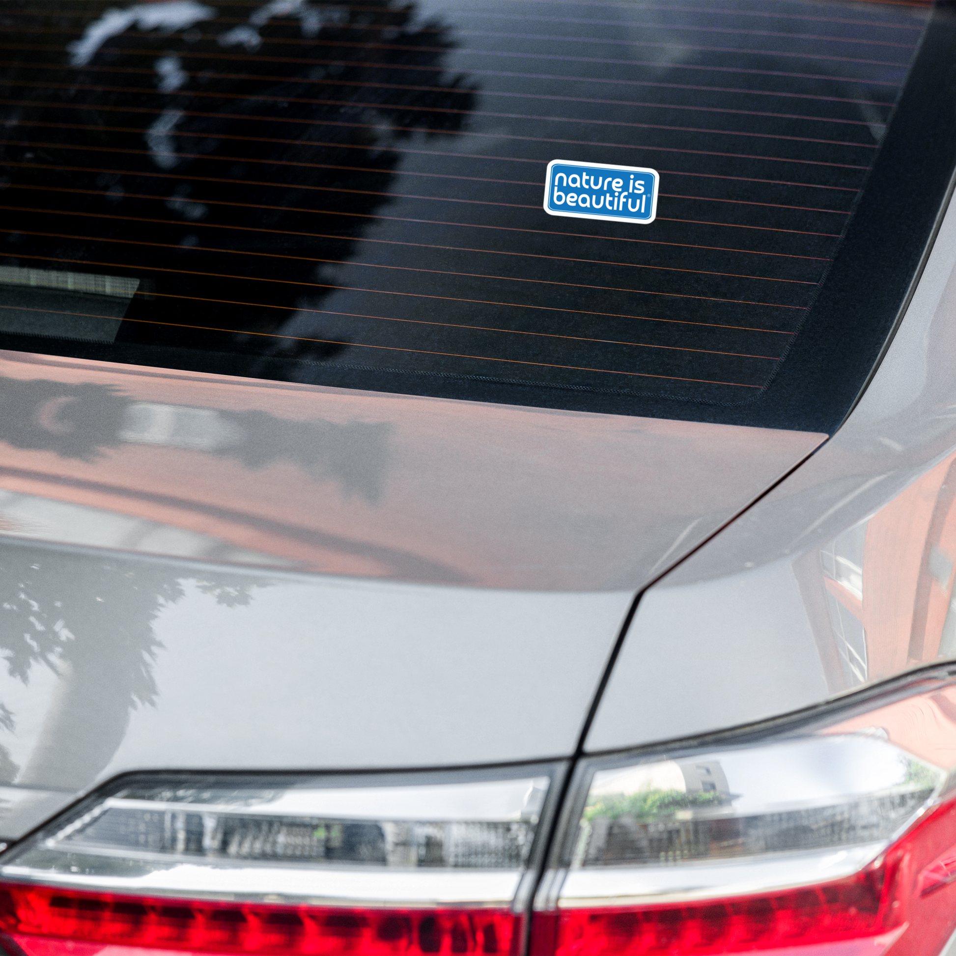 Nature Is Beautiful® Vinyl Bumper Sticker – White Logo on Blue, Bubble‑Free Eco‑Durable Decal