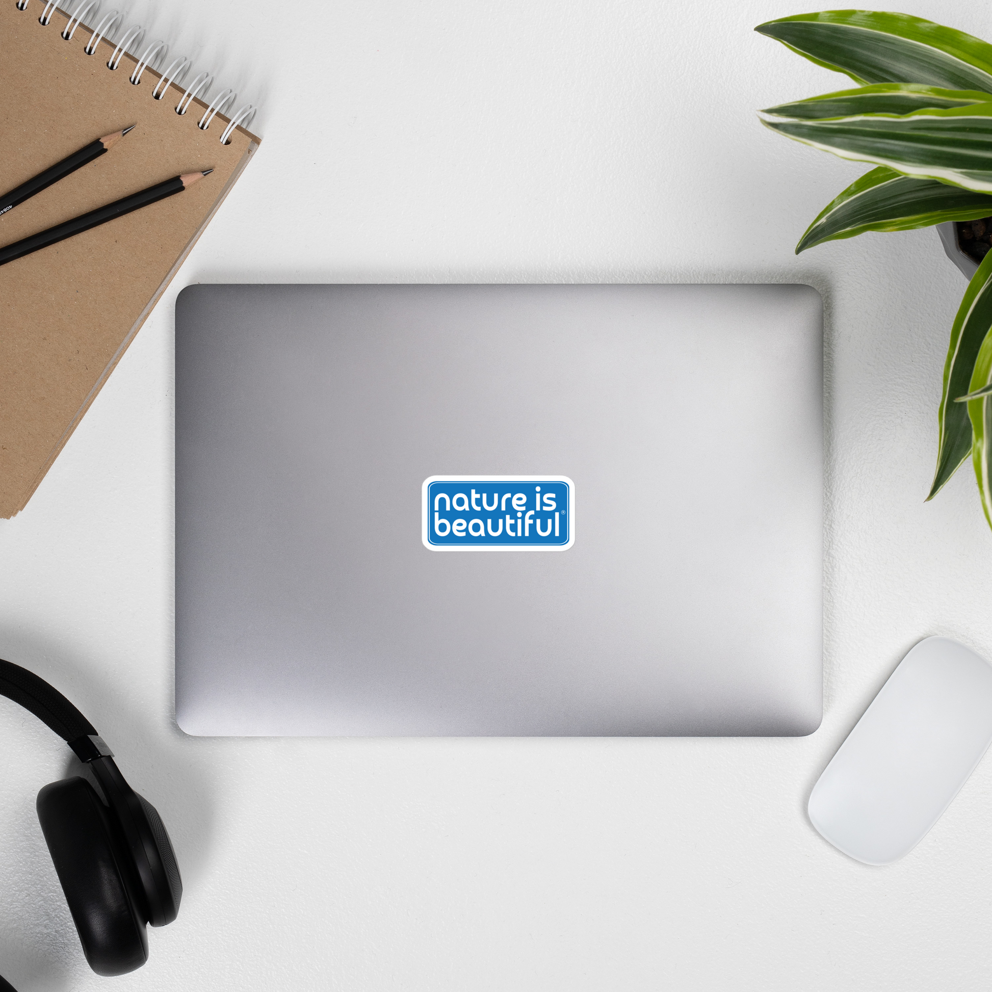 Nature Is Beautiful® Vinyl Bumper Sticker – White Logo on Blue, Bubble‑Free Eco‑Durable Decal