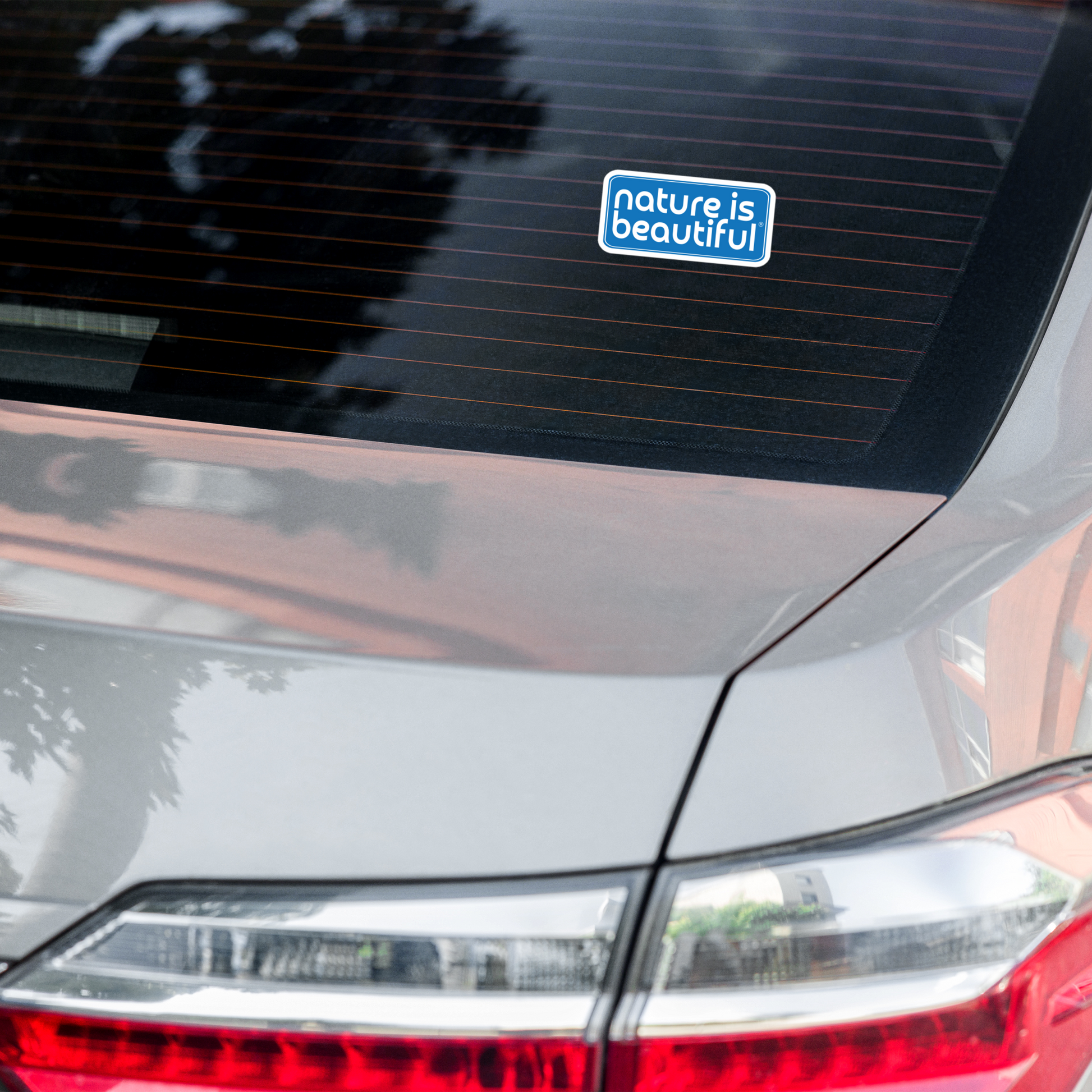Nature Is Beautiful® Vinyl Bumper Sticker – White Logo on Blue, Bubble‑Free Eco‑Durable Decal
